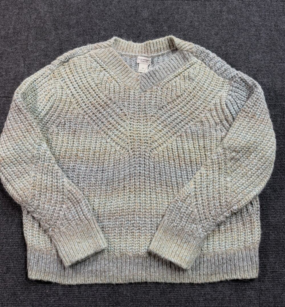 Club Monaco Watercolor Italian Yarn Chunky Knit V-Neck Sweater Women’s Size S